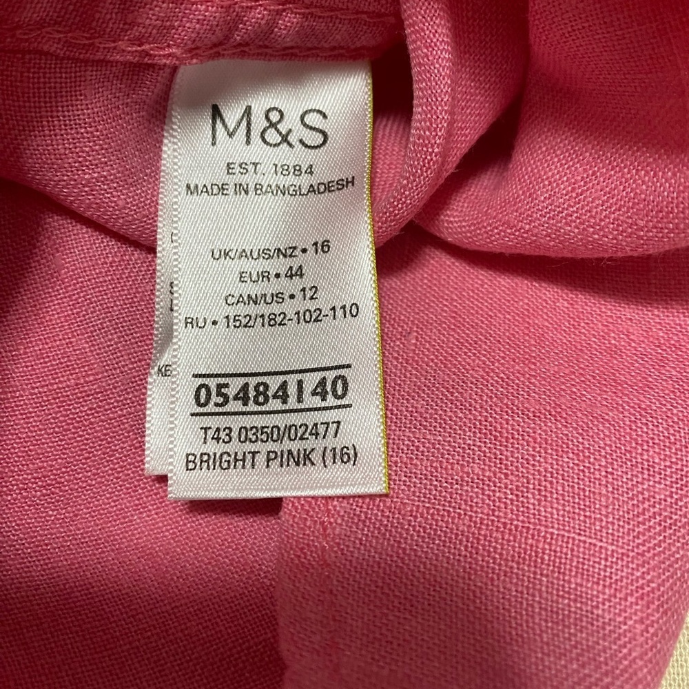 M&S Pink Woman’s Button Front Long Sleeve 100% Linen Shirt. Plus Size 16. - Picture 6 of 6